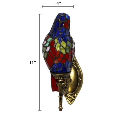Parrot Wall Lamp Lodge Tiffany Style Stained Glass Decorative Wall Sconce in Blue
