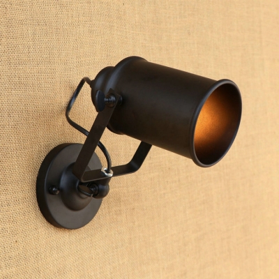 Rotatable 1 Light Cylinder Sconce Light Industrial Iron Wall Light in Black for Staircase