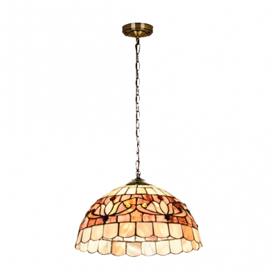 Stained Glass Flower Pendant Light Tiffany Style Lodge Accent Suspended Lamp in Beige