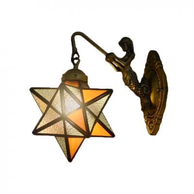 Star Shade Wall Sconce Tiffany Style Rippled Glass Wall Lamp in Orange for Kitchen