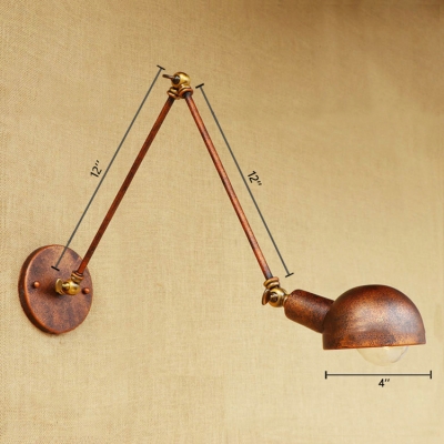 Steel Dome Wall Lighting Industrial 1 Bulb Wall Sconce in Mottled Rust Iron with Swing Arm