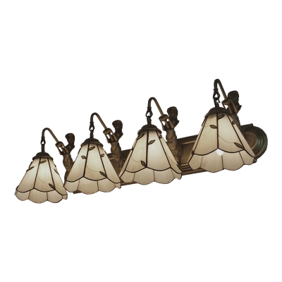 Tiffany Style Leaf Wall Lamp with Mermaid Stained Glass Four Lights Wall Sconce in Beige