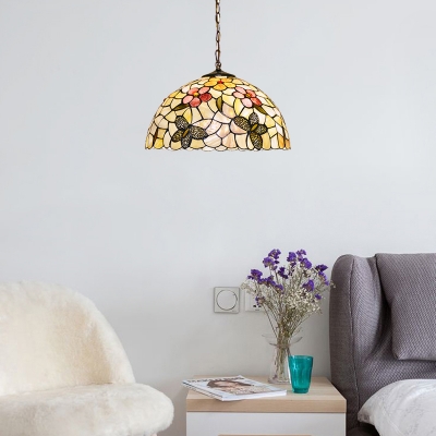 Tiffany Style Shelly Butterfly Suspension Light Stained Glass 1/3 Bulb Drop Light in Multi Color