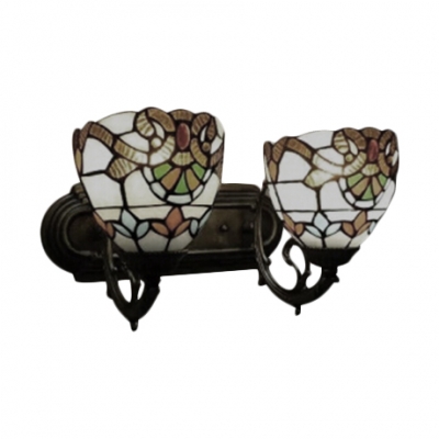 Vintage Baroque Tiffany Style Double Light Wall Sconce with Multicolored Glass Shade in 16-Inch Wide