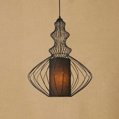 Vintage Style Gourd Pendant Light Wire Caged 1 Light Hanging Lamp for Farmhouse Restaurant