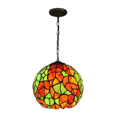 Rose/Leaf Design Pendant Lamp Vintage Stained Glass Single Light Hanging Lamp in Multi Color