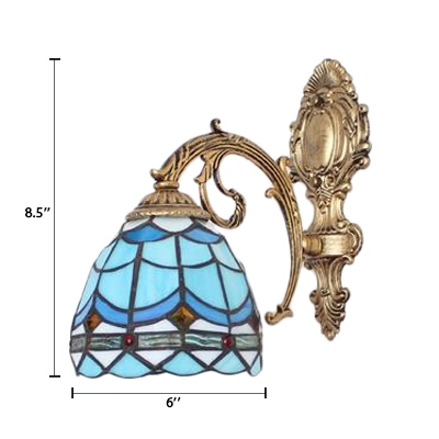 Aqua Dome Wall Sconce Tiffany Mediterranean Style Stained Glass Wall Light for Bedroom