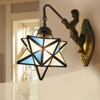 Aqua Star Shade Wall Sconce Tiffany Style Rippled Glass Wall Lamp for Bedroom Kitchen
