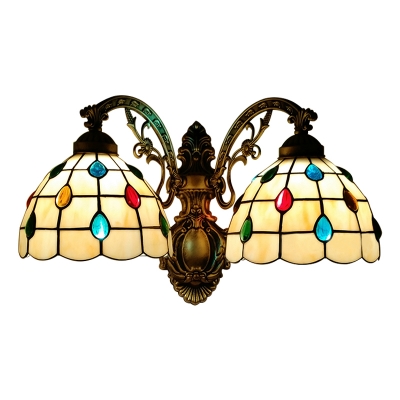 Beige Dome Wall Lighting Tiffany Style Stained Glass 2 Light Wall Lamp with Bead Decoration
