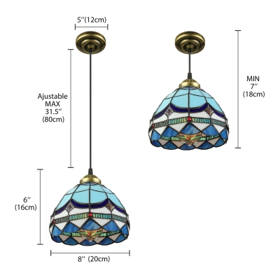 Classic Blue Tiffany Style Mini Pendant Light of 8” Width 31