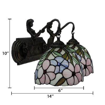 Flower&Leaves Tiffany Stained Glass Shade 2-Light Sconce with Belle Supported Lampbase
