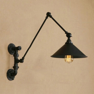 Iron Swing Arm Wall Sconce Retro Style 1 Head Wall Mount Fixture in Black Finish