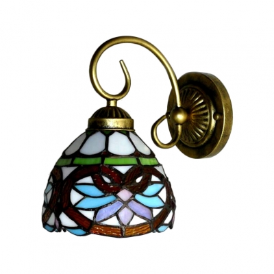 Multicolored Dome Wall Lamp Victorian Tiffany Style Stained Glass Wall Sconce for Kitchen