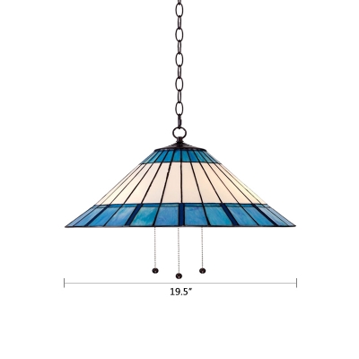 Nautical Tiffany Conical Pendant Lamp Stained Glass 1 Head Lighting Fixture in Blue