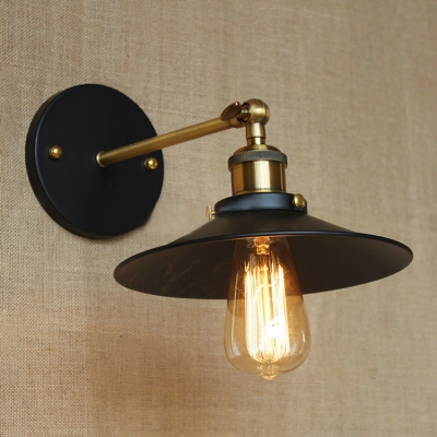 Railroad Wall Mount Fixture Vintage Steel Single Light Accent Wall Sconce in Antique Brass