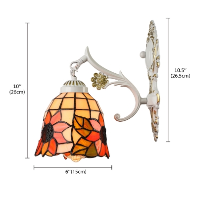Single Light Tiffany Style Floral Bell Wall Sconce with Colorful Glass Shade 6