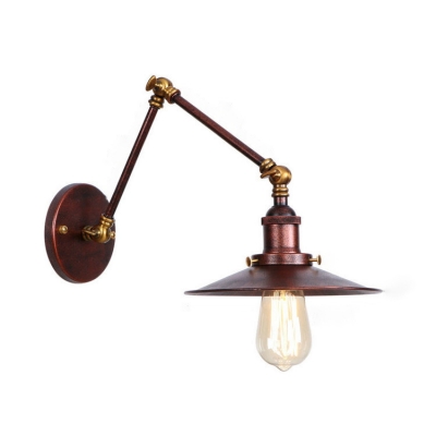 Steel Flared Shade Wall Lamp Vintage 1 Light Sconce Lighting in Rust with Swing Arm