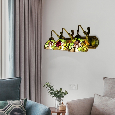 Tiffany Retro Style Dome Wall Sconce Stained Glass Triple Wall Light in Multi Color with Mermaid