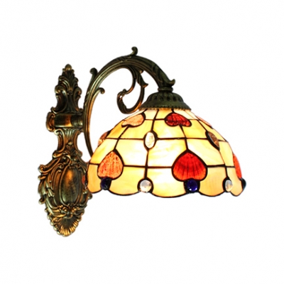 Tiffany Style Dome Wall Sconce Stained Glass Wall Lamp in Multicolor for Living Room