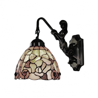 Tiffany Style Rose Design Wall Sconce with Mermaid Stained Glass Wall Lamp in Rubbed Bronze