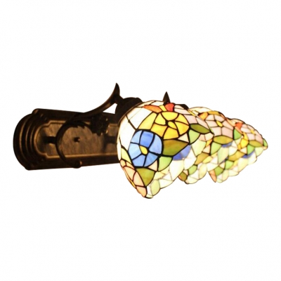 Triple Lights Floral Wall Lamp Tiffany Stained Glass Wall Light Sconce in Brass Finish