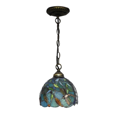 Turquoise Dragonfly Hanging Lamp Tiffany Style Stained Glass 1 Head Suspended Light