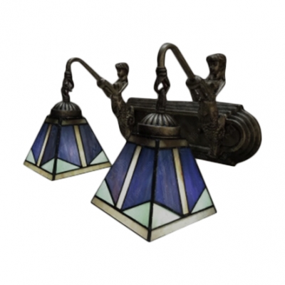 16-Inch Wide Mediterranean Tiffany Style Belle Supported Stained Glass Wall Sconce, 2 Light