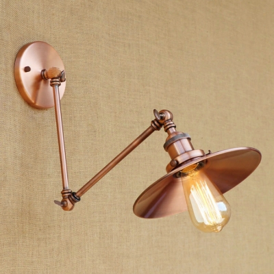 Adjustable Railroad Wall Sconce Retro Style Metal 1 Bulb Wall Lamp in Copper for Study Room