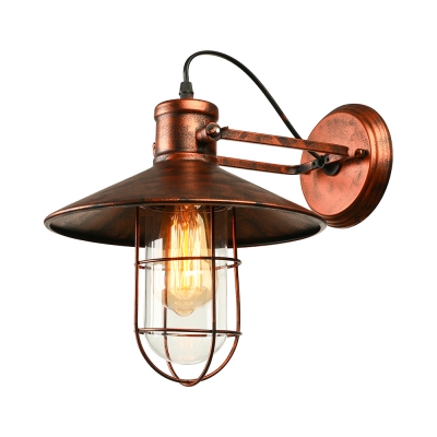 Antique Copper 1 Lt Wall Sconce with Cage in Nautical Industrial Style for Barn Balcony Porch