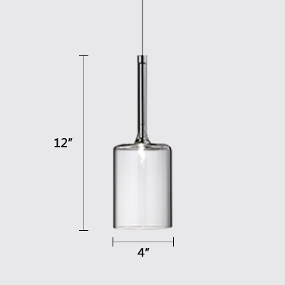 Clear Glass Cylinder Pendant Light Nordic Style Chrome Finish Single Light Hanging Lamp