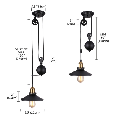 Cord Adjustable Shallow Round Pendant Light Industrial Single Light Metal Hanging Lamp