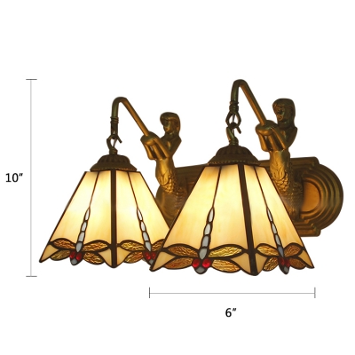 Dragonfly Handcrafted Wall Light Tiffany Stained Glass Double Heads Wall Lamp in Beige