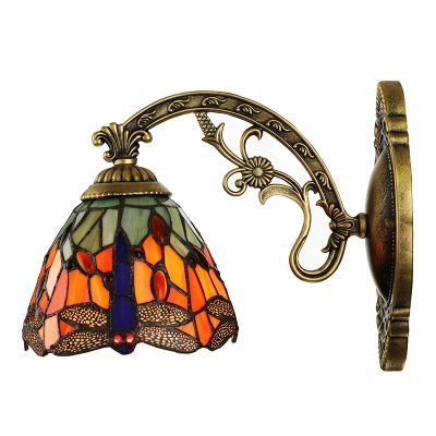 Dragonfly Pattern 6 Inches Width One Light Tiffany Wall Sconce