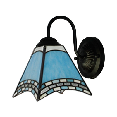 Gossamer Tiffany Blue/Yellow Wall Sconce Featuring Black Finished Wrought Iron Base