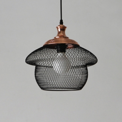 House Style Mesh Cage Hanging Light Industrial Metal 1 Light Suspended Light in Black