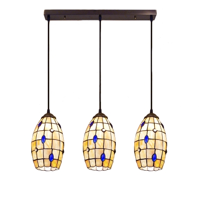 Jeweled Lighting Fixture Tiffany Style Shelly Triple Pendant Lamp in Beige for Sitting Room