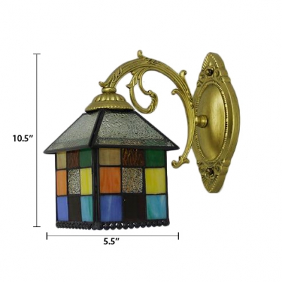 Lantern Shade Mosaic Wall Lamp Tiffany Style Stained Glass Decorative Wall Sconce