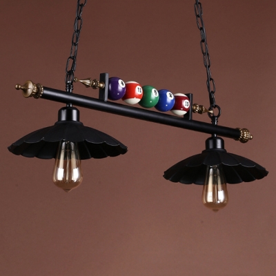 Loft Style Scalloped Hanging Lamp Iron 2 Head Island Chandelier in Black for Billiard