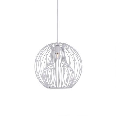 Medium Orb LED Pendant Light Industrial Style Wire Cage 1 Bulb LED Hanging Light in Black/White