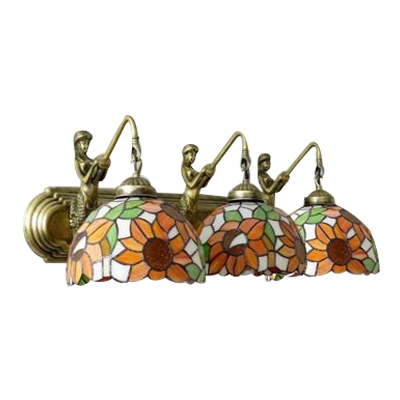 Orange Sunflower Wall Light Sconce Tiffany Retro Style Stained Glass 3 Lights Wall Lighting