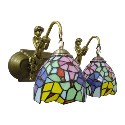 Stained Glass Dome Wall Light Fixture Tiffany Country Style Double Heads Wall Lamp