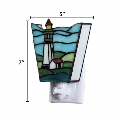 Tiffany Style Beacon Design Sconce Stained Glass Plug-in Night Light in Multicolor for Bedroom Corridor