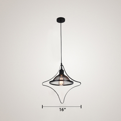 1 Light Scalloped Pendant Light Industrial Metal Suspended Lamp in Black for Coffee Shop