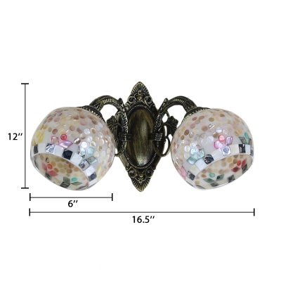 Handmade Shell Two Light Wall Sconce with Tiffany Style Multi-Colored Shade