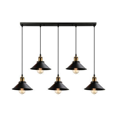 Antique Black 5 Light LED Multi Light Industrial Pendant Light with Metal Shade