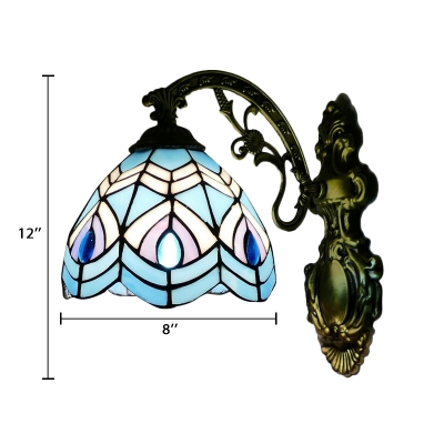 Aqua Dome Wall Light Nautical Tiffany Style Stained Glass Wall Sconce for Bathroom