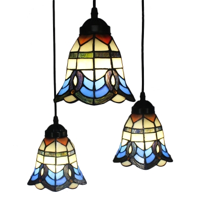 Baroque Tiffany Style Bell Pendant Lamp Stained Glass 3 Lights Suspended Lamp in Multicolor