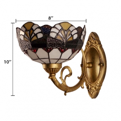 Bowl Wall Lamp Baroque Tiffany Style Stained Glass Wall Sconce in Multicolor for Kitchen
