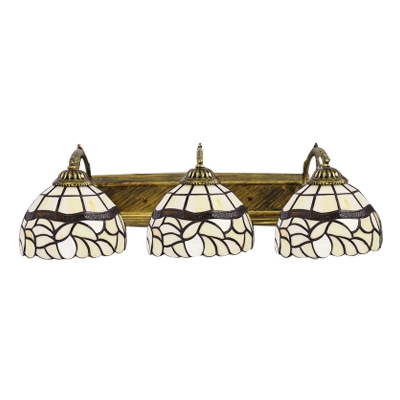 Curved Arm Wall Lamp Tiffany Traditional Stained Glass Triple Lights Wall Light in Beige