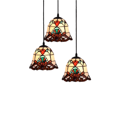 Dome Ceiling Pendant Light Tiffany Baroque Stained Glass 3 Lights Suspended Light for Corridor